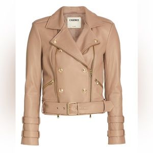 L’agence Billie Belted Leather Jacket in Chanterelle size small